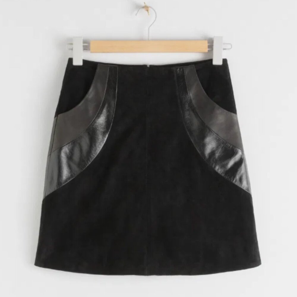& Other Stories, Suede skirt with faux leather details